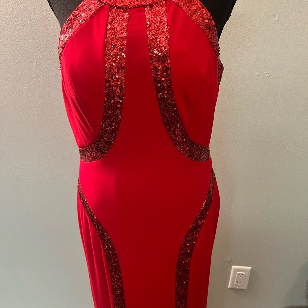 Faviana Red Embellished  Gown - Picture 2 of 5
